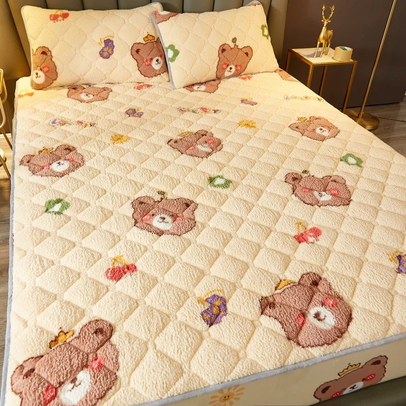 Плюшевый утолщенный стеганый наматрасник теплый мягкий бархат из овечьей шерсти