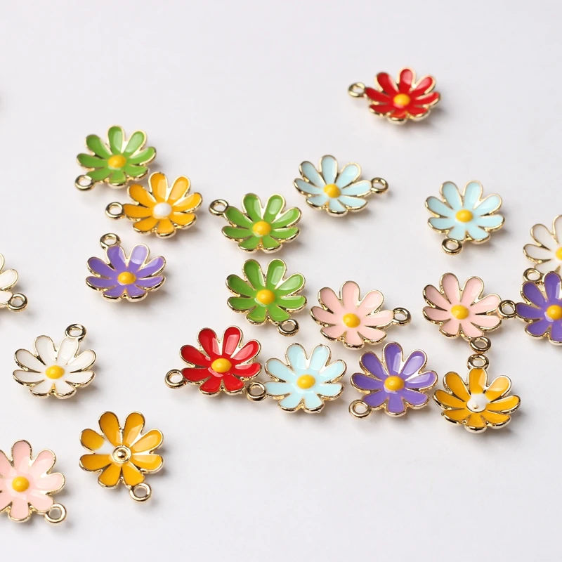 

20pcs /lot 18mm Zinc Alloy Golden 3D Mini Enamel Daisy Flowers Charms For DIY Fashion Jewelry Earrings Making Accessories