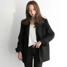 Women Black Suit Blazer Office Jacket Ladies Tailored Oversized Fashion Double Buttons Long Loose Coat Formal Casual Autumn 2020