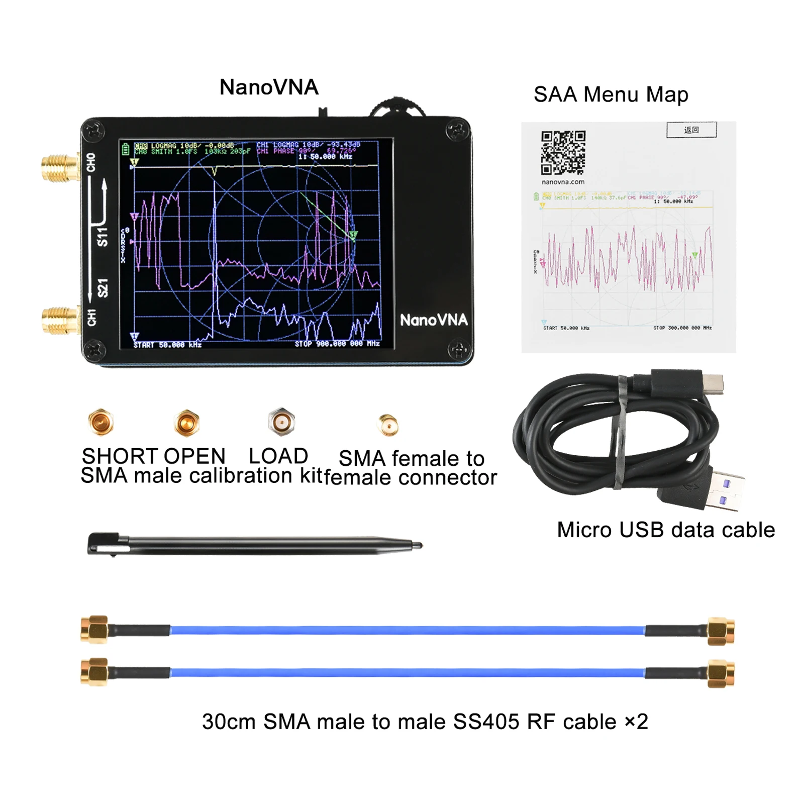 Векторный анализатор сети NanoVNA 10 кГц-1 5 ГГц MF HF VHF UHF 2 8 дюйма антенный спектра