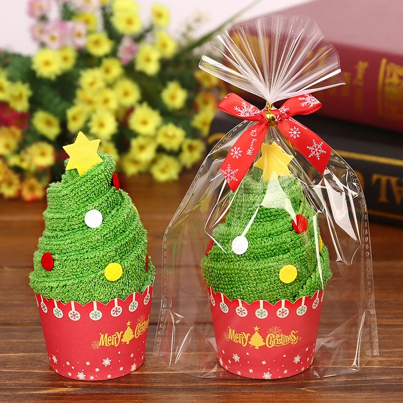 

30x30cm Exquisite Christmas Gift Cupcake Cotton Towel with Packaging Bag Natal Noel Christmas Decorations for Home Kids Children