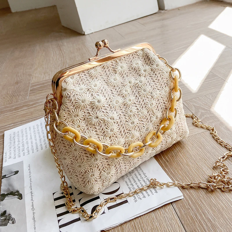 Casual Straw Bag Summer Travel Clutch Clip Bag Embroidered Women's Tote Party Crossbody Bag For Women 2021 Fashion Women's Bag