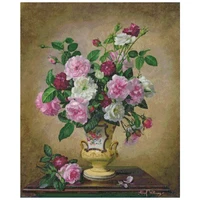 Rose vase pink white cross stitch package big bloom 18ct 14ct 11ct cloth cotton thread embroidery DIY handmade needlework