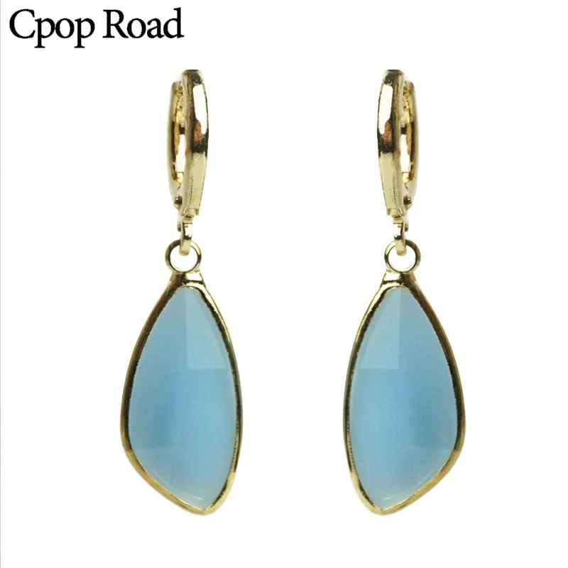 Золотые геометрические висячие серьги Cpop для женщин подвески из голубого стекла
