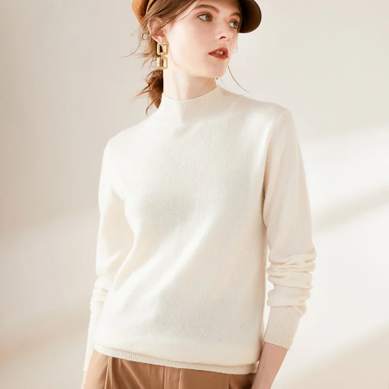 

Женский кашемировый свитер с высоким воротом, пуловер с длинным рукавом размера плюс, тонкий женский белый трикотаж 2020, Осень-зима, бесплатн...