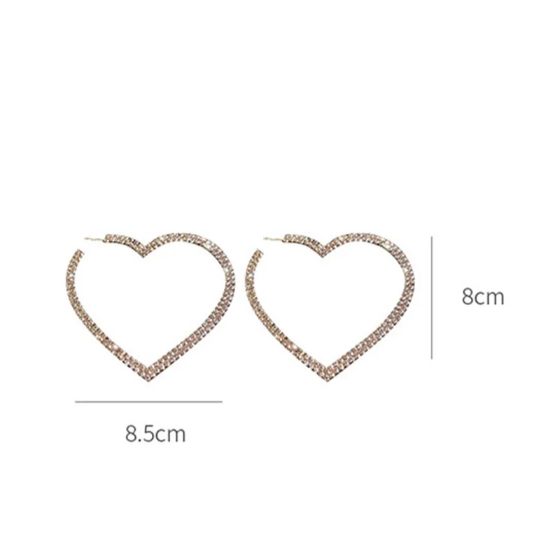 

Fyuan fashion big heart crystal hoop earrings for woman bijoux geometric strass earrings jewelry statement present