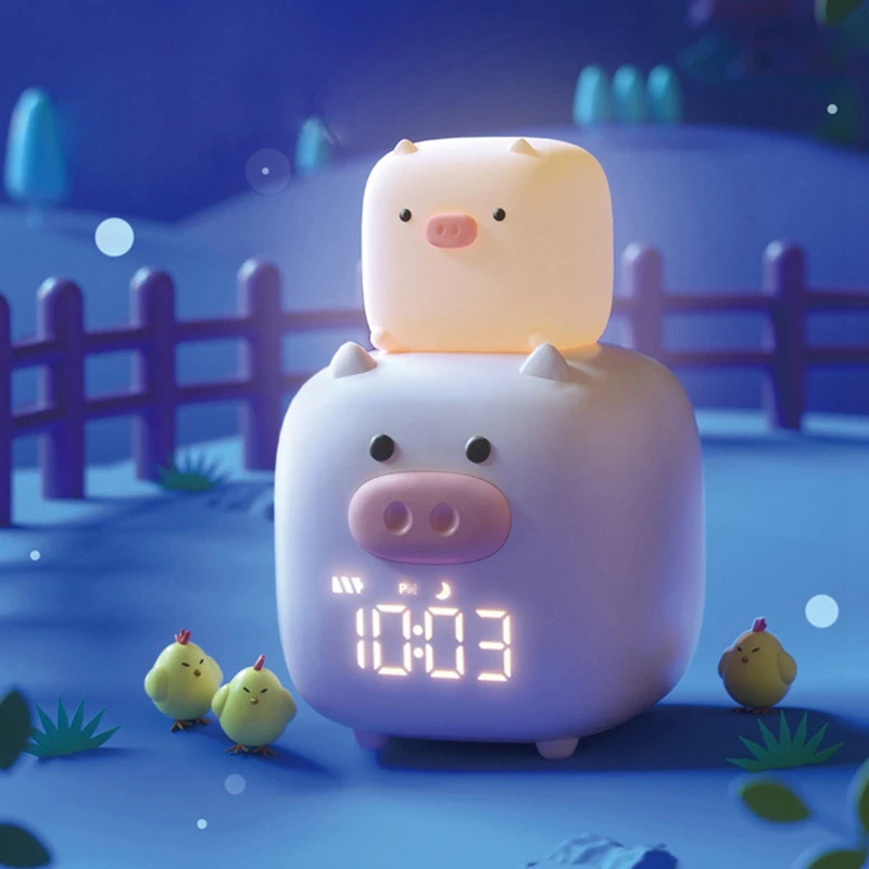 

Cute Pig Smart Alarm Clock Night Light USB LED Children Besdise Bedroom Lamp Wake Up LED Desk Night Lamp