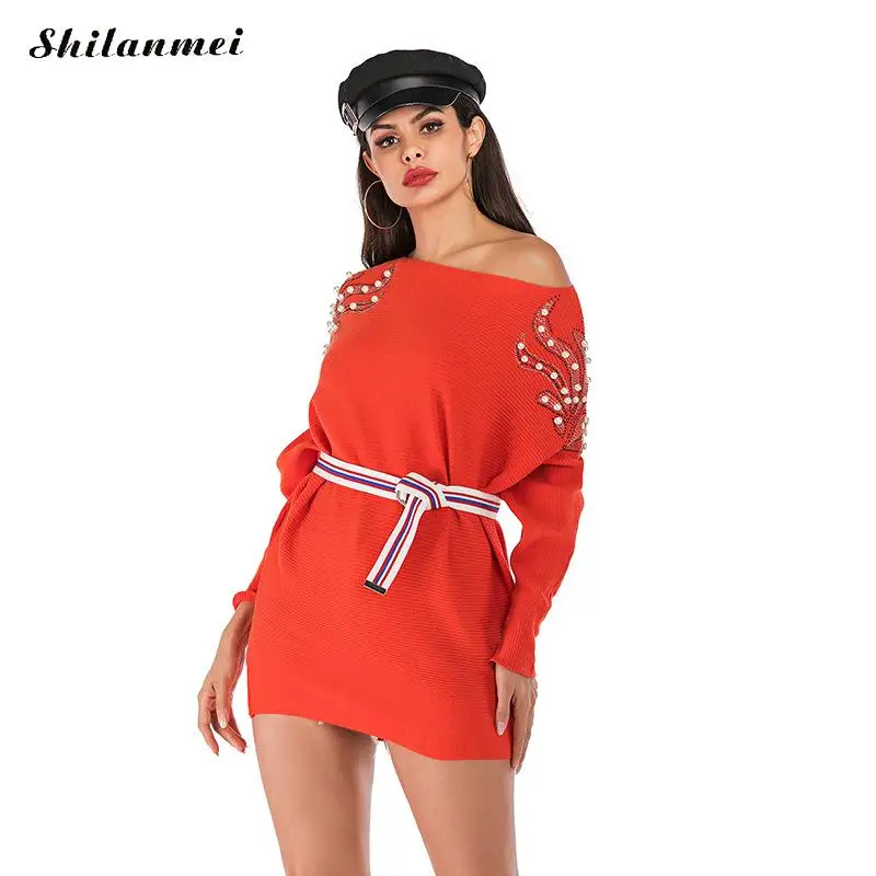 

Orange Womens Sweaters 2019 Autumn Batwing Sleeve Oversized Sweater Women Floral Embroidery Knitted Jumper Winter Clothes Women