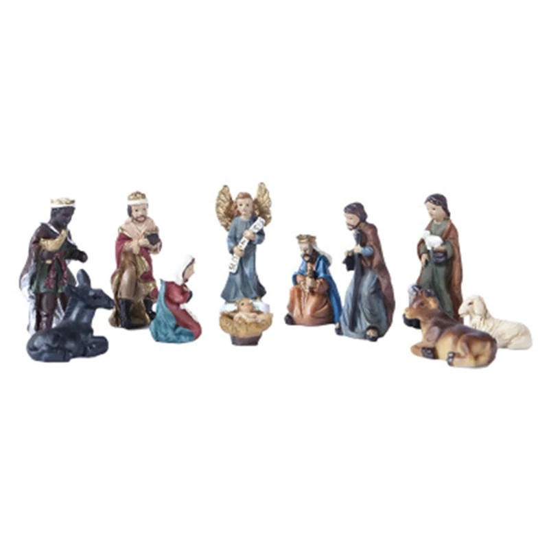 

Christ Nativity Statue Scene Set Baby Jesus Manger Figurines Resin Crafts Miniatures Religious Ornament Church Gift