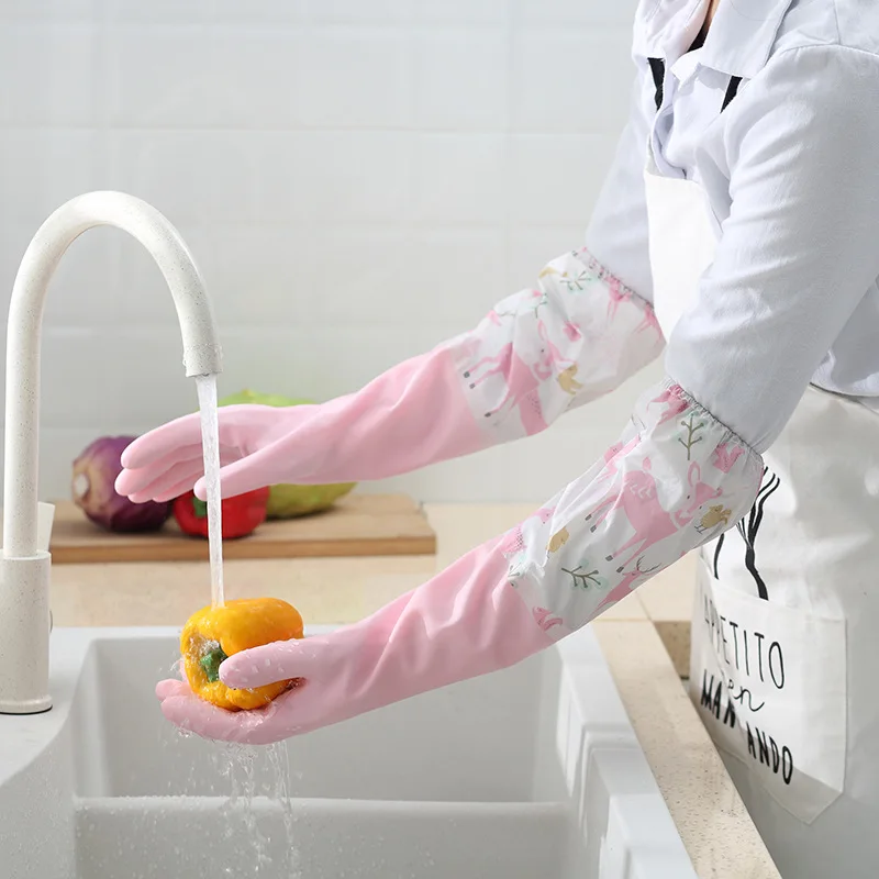 

Plus Velvet Kitchen Dish Washing Gloves Thicken Dishwashing Gloves Rubber Gloves Housework Waterproof Winter Cleaning Bathroom