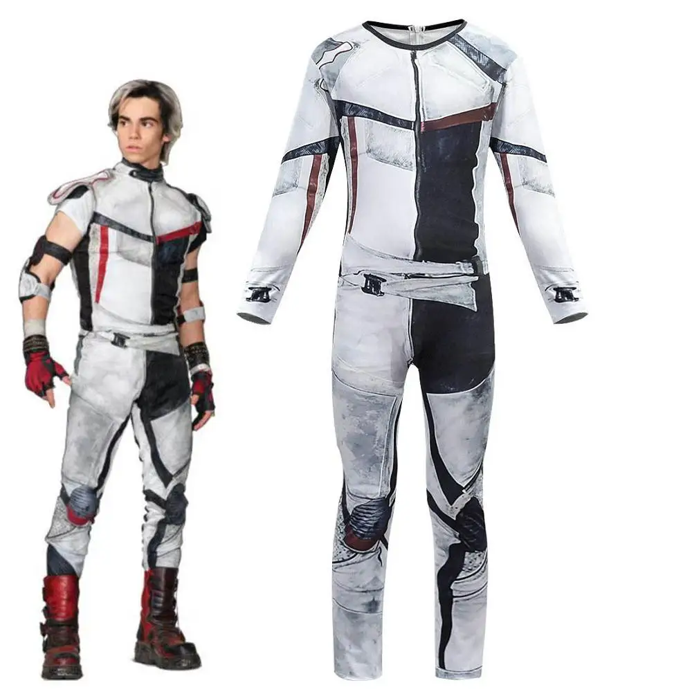 Costume Потомки 3 Карлоса градиент черный серый цвет Синтетический ребенок косплей парик+ комбинезоны Хэллоуин костюм для детей мальчиков - Цвет: Costume