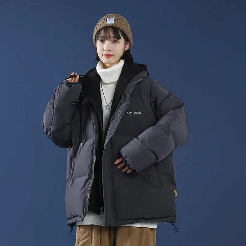 2021 Winter Thickened Down Cotton Jacket Hooded Parkas Women Fashion Solid Thick Short Coat Fashion Fake Two-piece Jacket Women