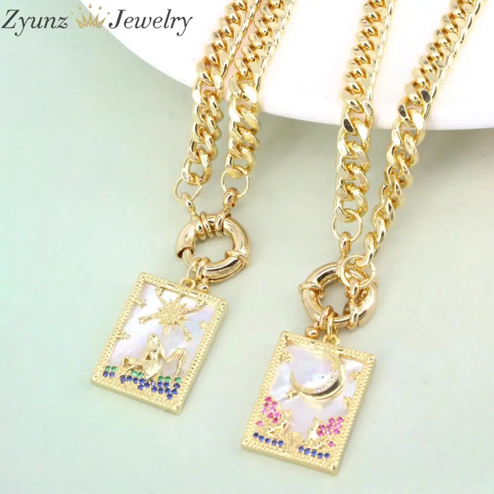

5PCS, Elegant Crystal Zirconia Shell Rectangle Pendants Necklaces For Women Gold Curb Chain Vintage Necklace Collier DIY Jewelry
