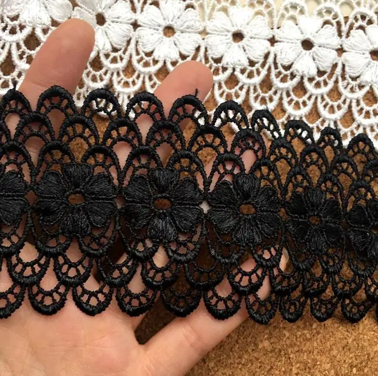 1 ярд белый черный цветок вышитая кружевная отделка по краю лента для аппликации