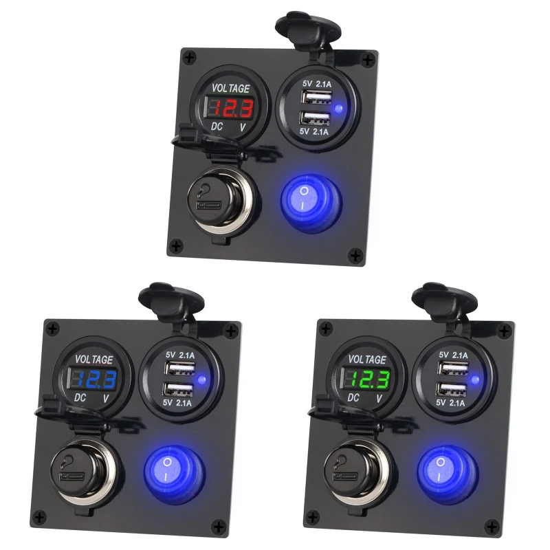 

2.1A Dual USB Socket Car Charger LED Voltmeter 12V Power Outlet ON-Off Switch