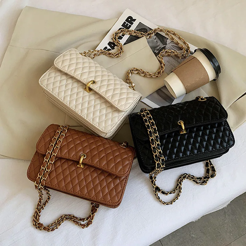 

Fashion Lingge PU Leather Crossbody Bag For Women 2021 New Handbags Designer Brand Ladies Chain Shoulder Bag Luxury Travel Purse