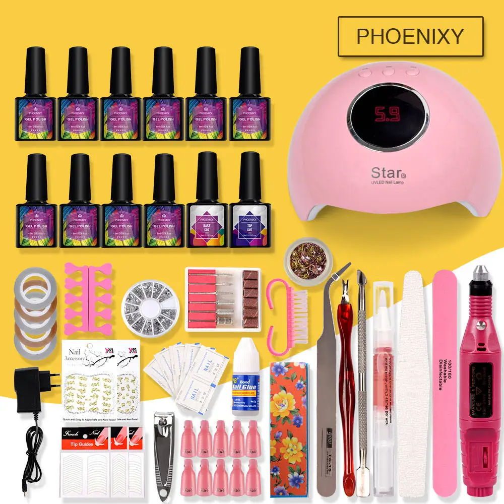 36w-10 nail polish Маникюрный набор, электрический набор для ногтей, УФ светодиодный светильник на 8 мл, набор для гель-лака для ногтей, дрель для ногтей, электрическая ручка для маникюра, инструмент для дизайна ногтей - Цвет: 36w-10 nail polish