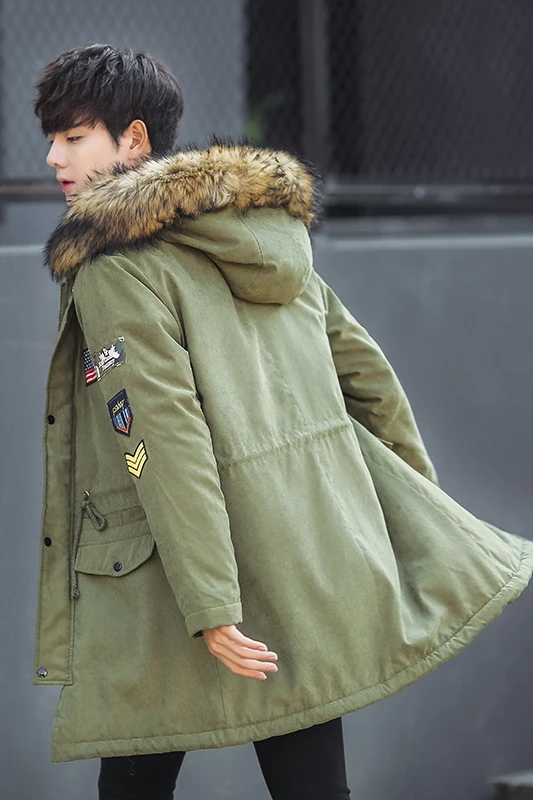 

Winter Lambskin Parkas Men Large Size 5XL Loose Long Coat Couple Models Fur Collar Thick Wool Cotton Liner Warm Bomber Jacket