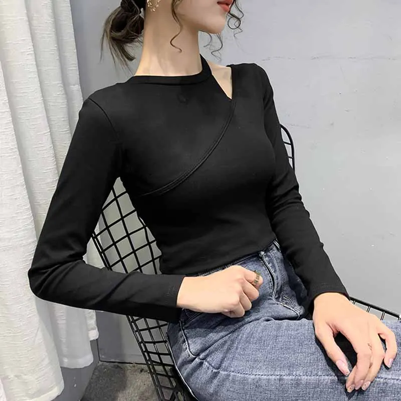 Осенняя Хлопковая женская блузка с длинным рукавом и О-образным вырезом