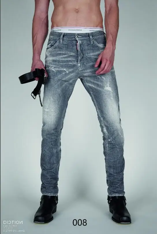 

Classic Retro DSQuared2 Men/women Skinny Jeans With Ripped Holes And elastic Paint Spray Blue Stitching Beggar Pants sku 008