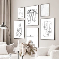 minimalist line woman head face body wall art canvas painting nordic posters and prints wall pictures for living room home decor