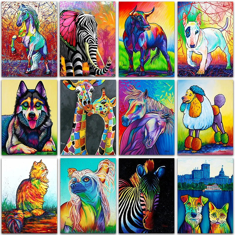 

Набор для алмазной живописи 5D «сделай сам», полноразмерная и круглая мозаика с изображением животных, кота, жирафа, лошади, собаки, вышивка к...