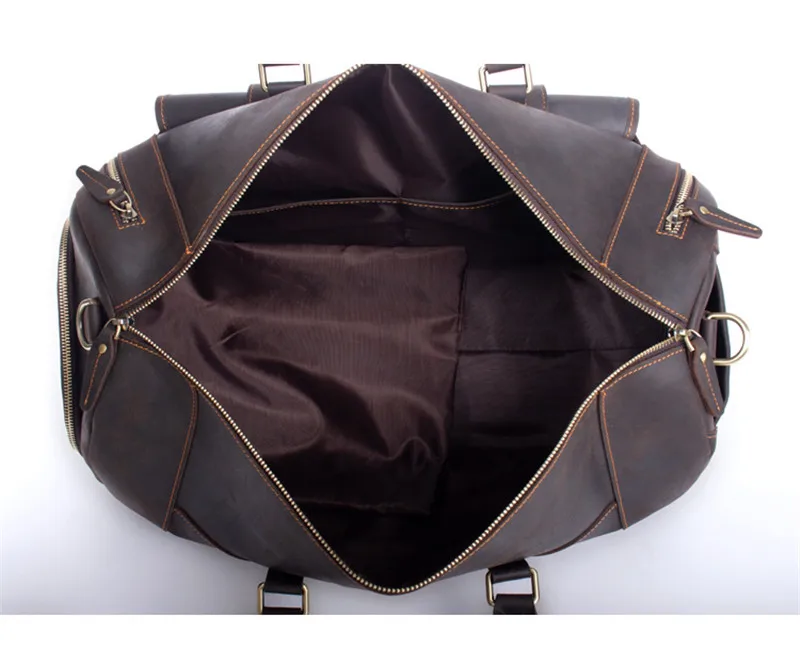 Retro fashion crazy horse cowhide men's handbag daily travel large capacity multi-pocket one-shoulder diagonal travel bag