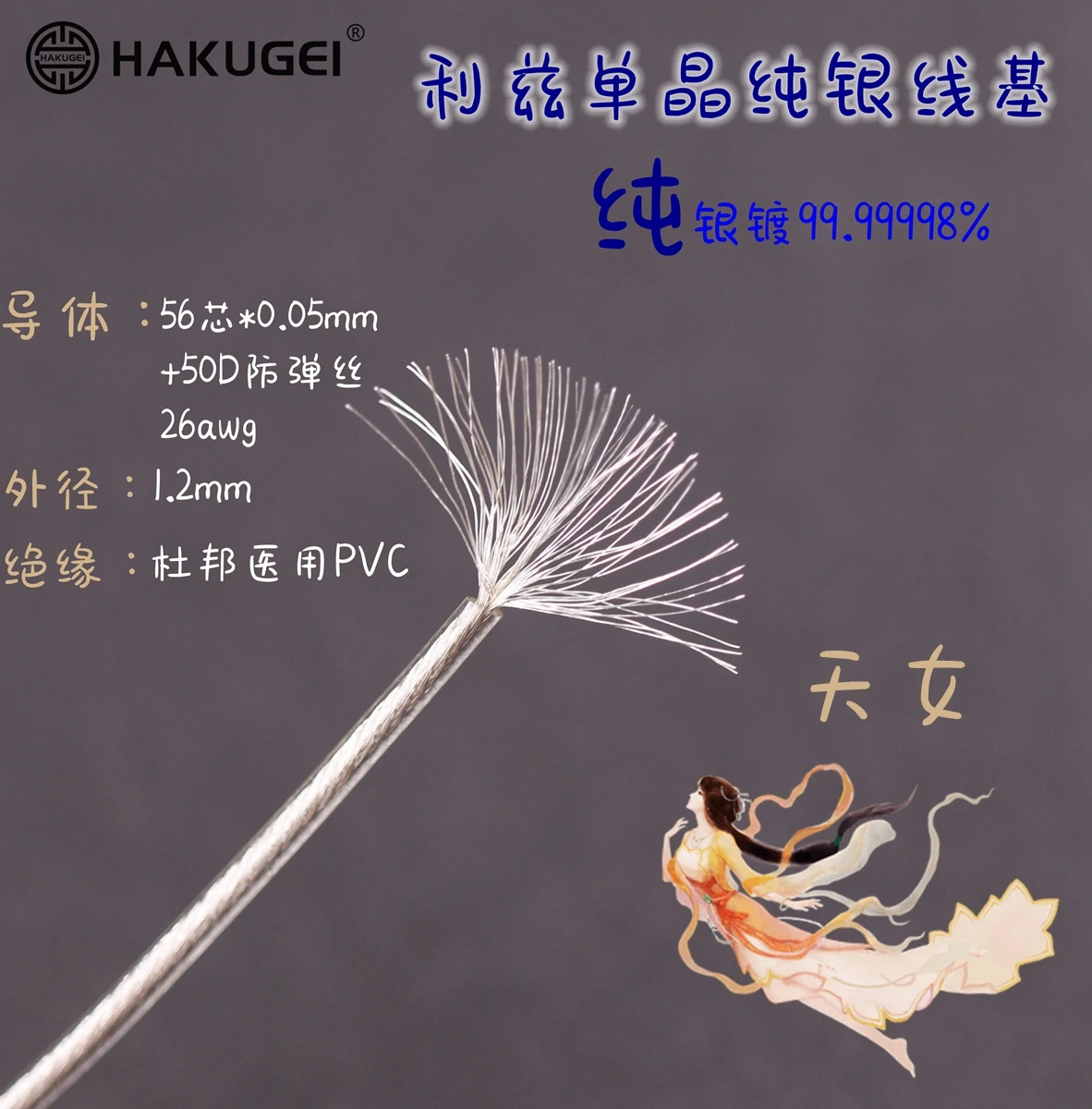 Монокристаллический кабель для наушников litz из стерлингового серебра 56 жил * 0 05
