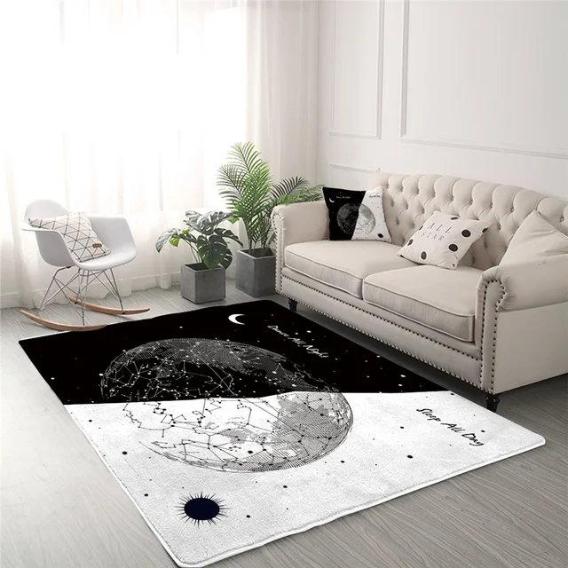 BlessLiving Earth Bulb Center Rug Black White Stylish Living Room Carpet Sun and Moon Bedroom Carpet Constellation Tapis Chambre 2