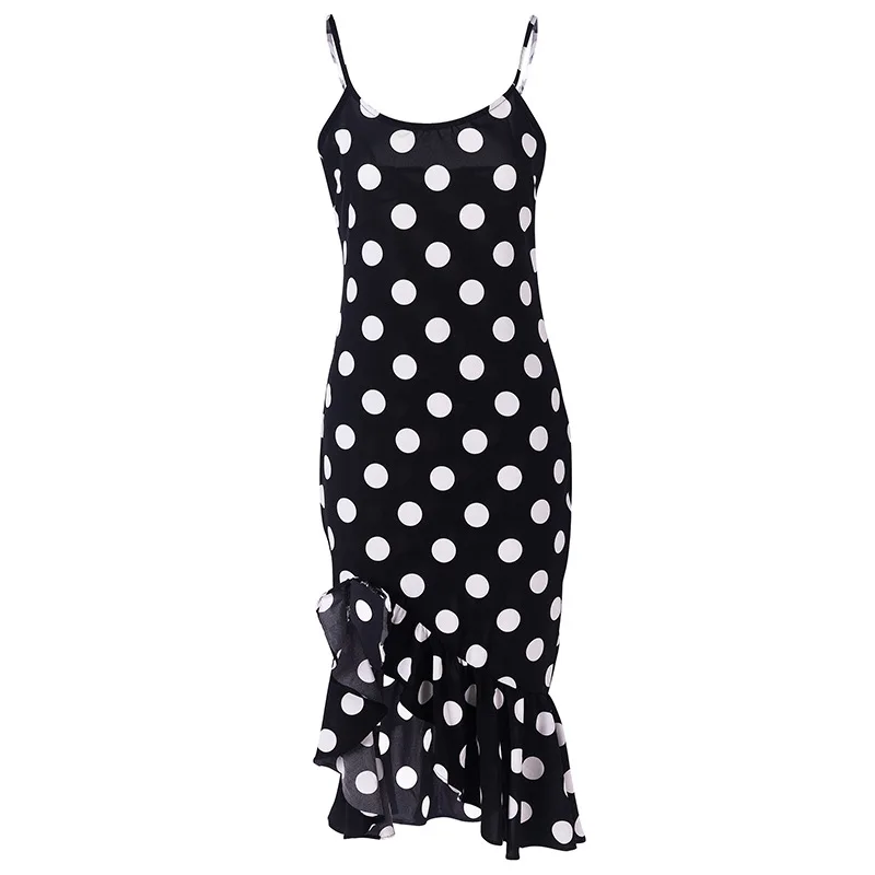 

2020 Spring And Summer Sexy Suspender Skirt Solid Color Hedging Open Back Irregular Polka Dot Dress