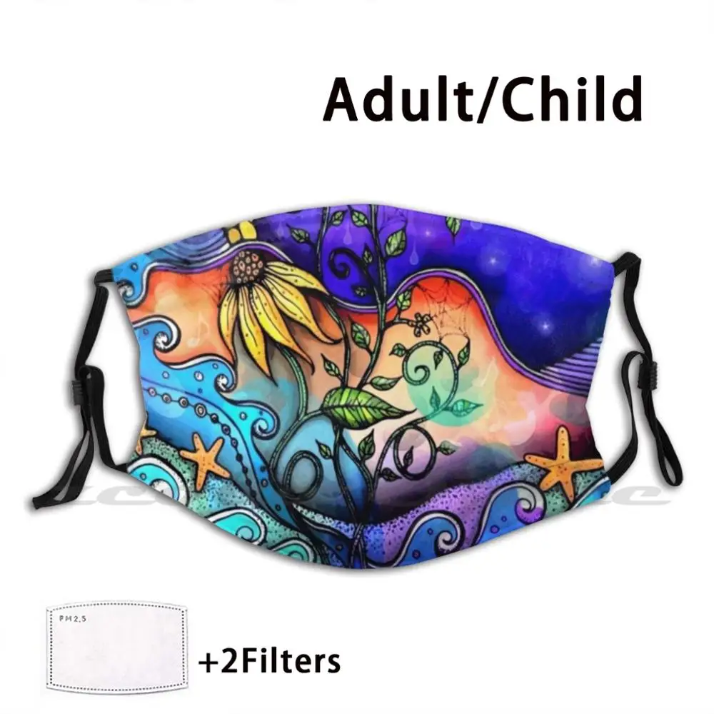 

Little Things Custom Pattern Washable Filter Pm2.5 Adult Kids Mask Nature Moth Flower Moon Sea Stars Starfish Fish Ocean