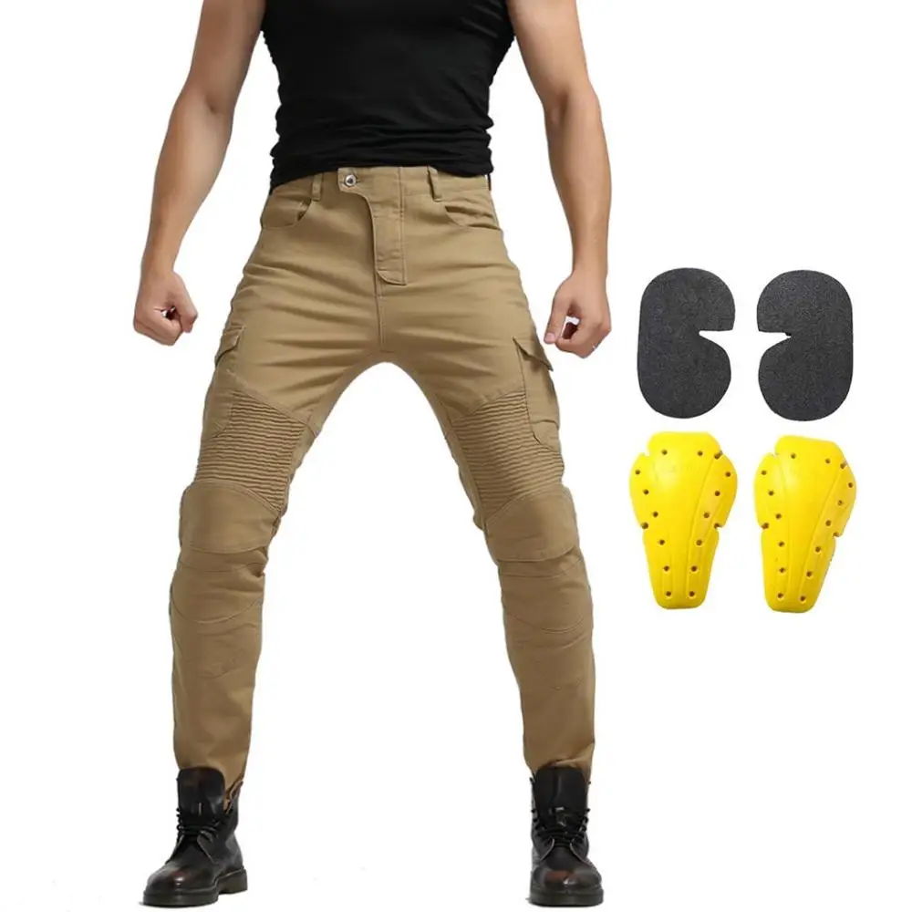 Мужские джинсы для езды на мотоцикле 4 X CE съемные наколенники цвета хаки XS 3XL