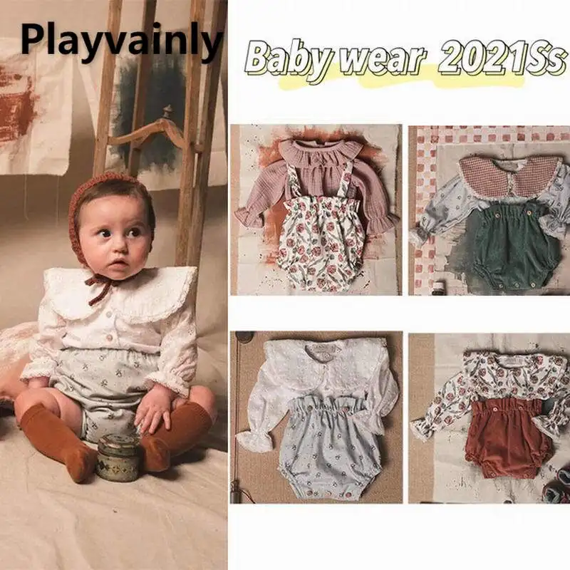 

2021 летняя одежда для маленьких девочек хлопковый комбинезон без рукавов с цветочным принтом Комбинезон Одежда для новорожденных От 1 до 5 ле...