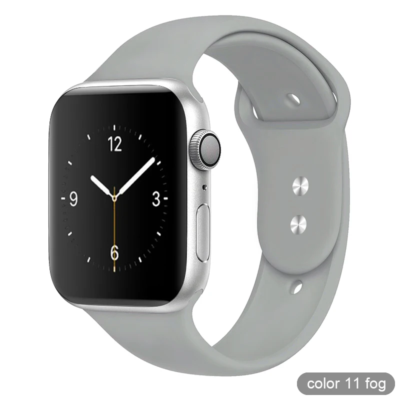 Цветной мягкий силиконовый спортивный ремешок для Apple Watch серии 1 2 3 4 5 38 мм 42 мм резиновый ремешок для часов 40 мм 44 мм iWatch 4/5 - Цвет ремешка: 11 Fog