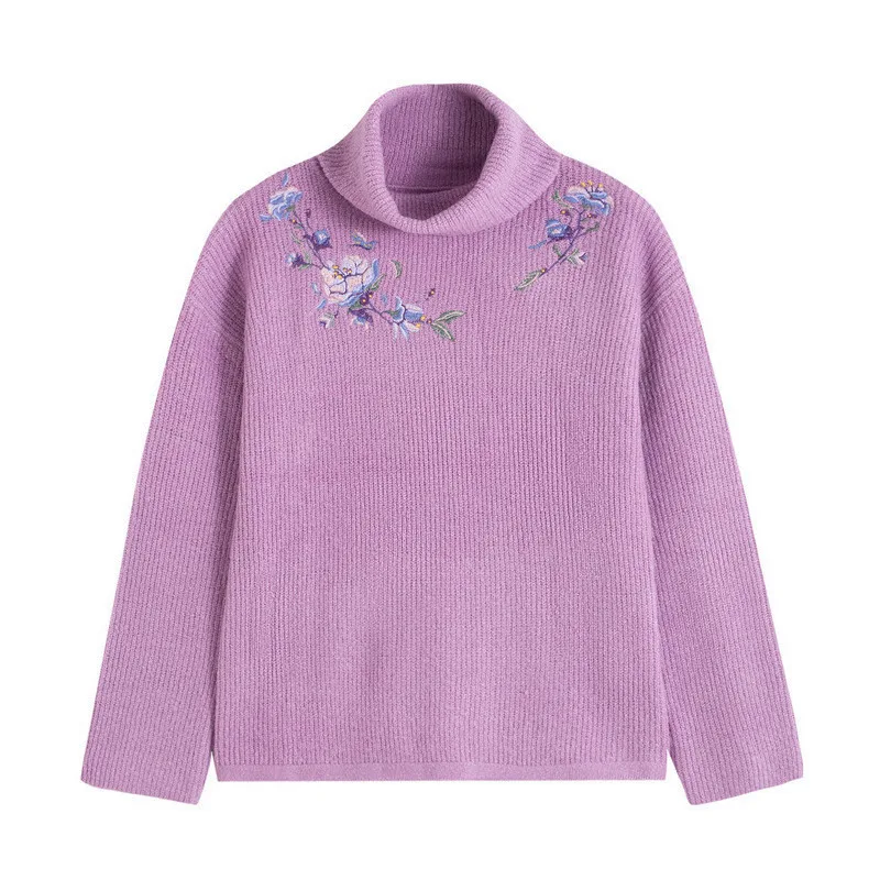 INMAN Winter Literary High Neck Drop-shoulder Sleeve Embroidery Loose Warm Women Pullover | Женская одежда