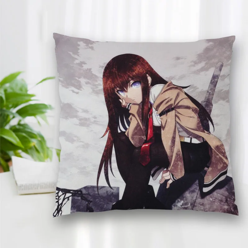 Makise Kurisu SteinsGate Anime Pillow Slips Polyester Decorative Pillowcases Zipper Case Pillowcase Cover Square 40x40cm | Дом и сад