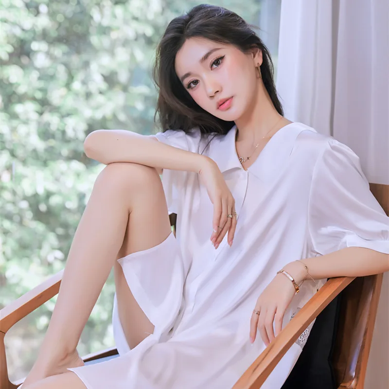 

Nuissette Femme Summer Ice Silk Sexy Nachtkleding Night Wear Lace Chemise De Nuit Sexy Loose Nightdress Women Home Service