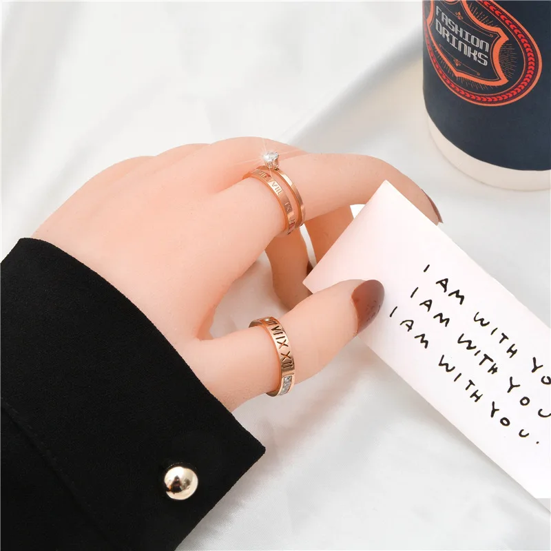 

Titanium steel double layer retro Roman numeral ring female fashion personality niche design simple hypoallergenic single diamon