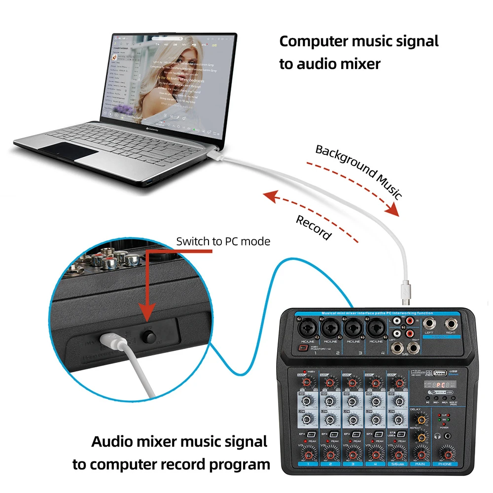 Компактный 6 канальный USB микшерный пульт Цифровой аудио поддерживает