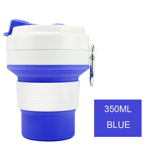 350ml blue 550 мл Складная Силиконовая кружка для воды портативная силиконовая телескопическая Питьевая Складная кофейная чашка Складная силиконовая чашка крышки для путешествий - Цвет: 350ml blue