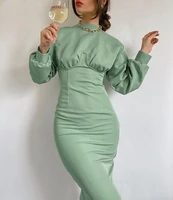 turtleneck spring women dress elegant casual midi dress long sleeve green high waist solid fashion ladies dresses tunic 2021