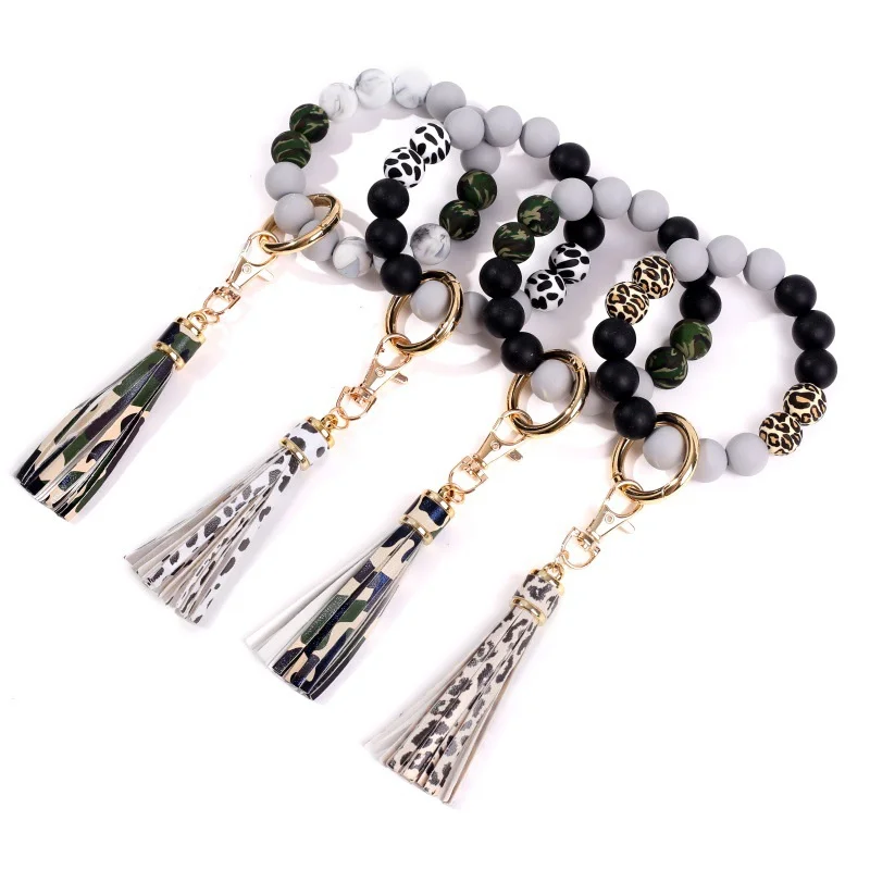 

2021 Silicone Beads Keyring For Key Tassel Leopard Keychain For Car Accessories Multicolor Charms Keychain Women Men Gift Trend