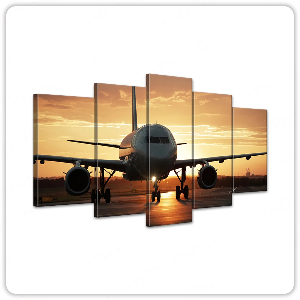 

Модульный плакат с изображением летательного аппарата и заката, 5 шт.