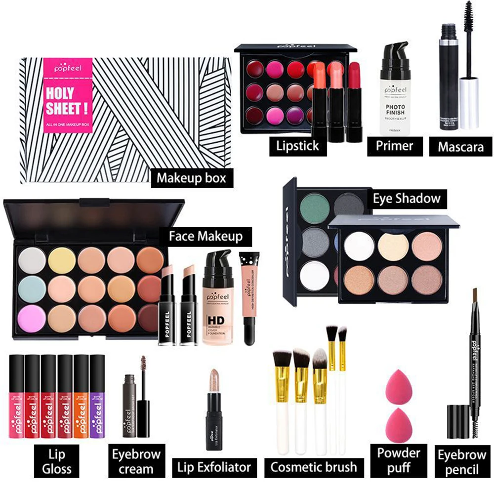 

29Pcs Makeup Set Lipstick Lip Gloss Eye Shadow Concealer Liquid Foundation Eyeliner Mascara Long Lasting Waterproof Makeup