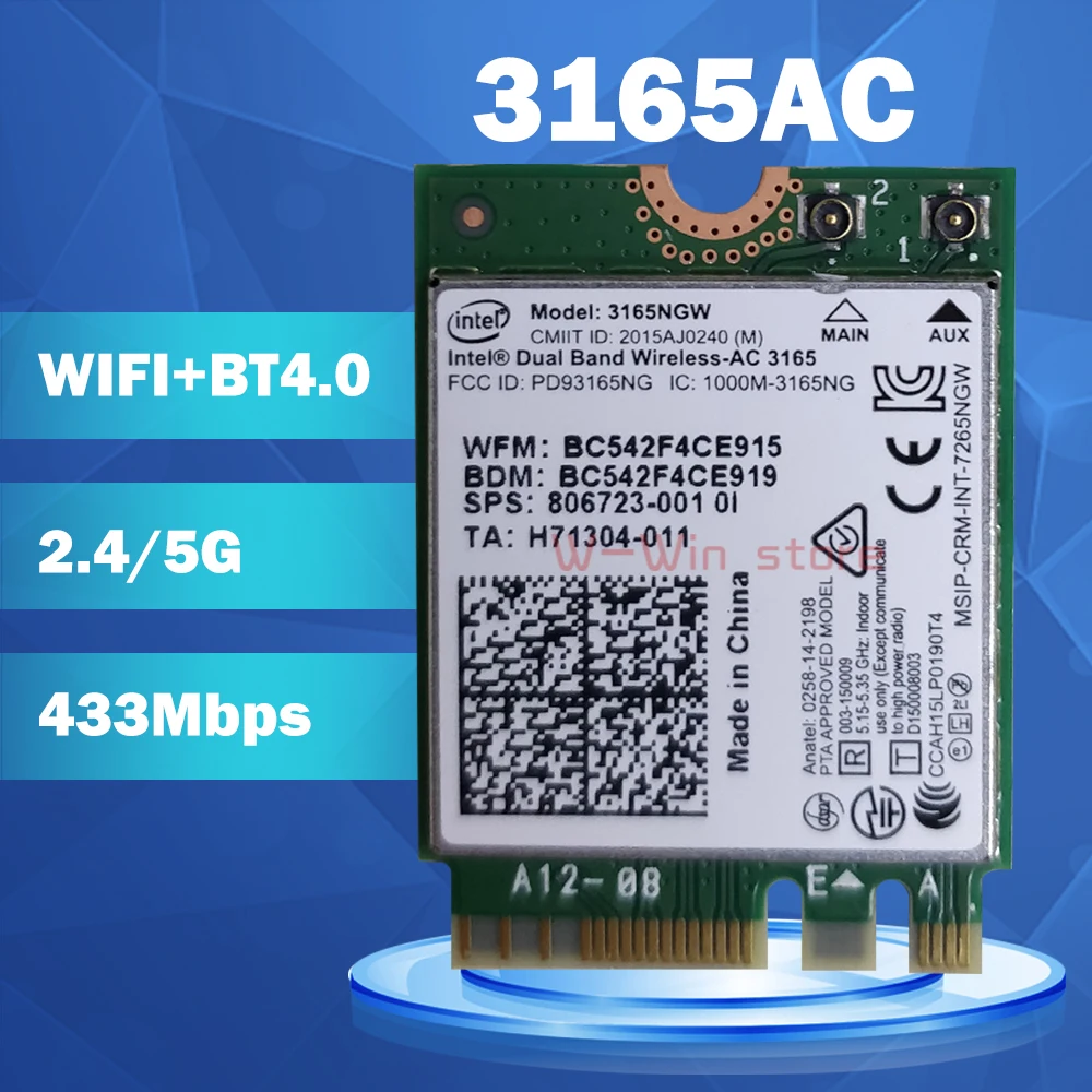 Wifi Wireless Card for HP SPS 806723-001 Intel Dual Band Wireless-AC 3165 3165ac 3165NGW WIFI Bluetooth 4.0 NGFF card 802.11AC | Компьютеры