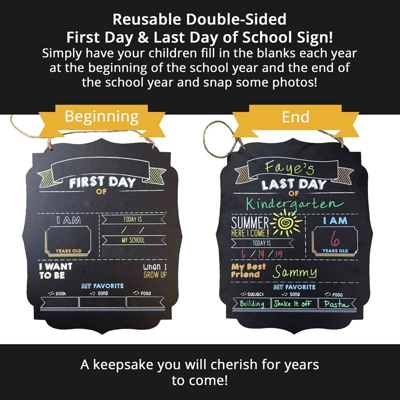 

2Pack First Day of School BlackBoard 2-In-1 Back to School & End of the Year Sign Double-Sided Chalkboard