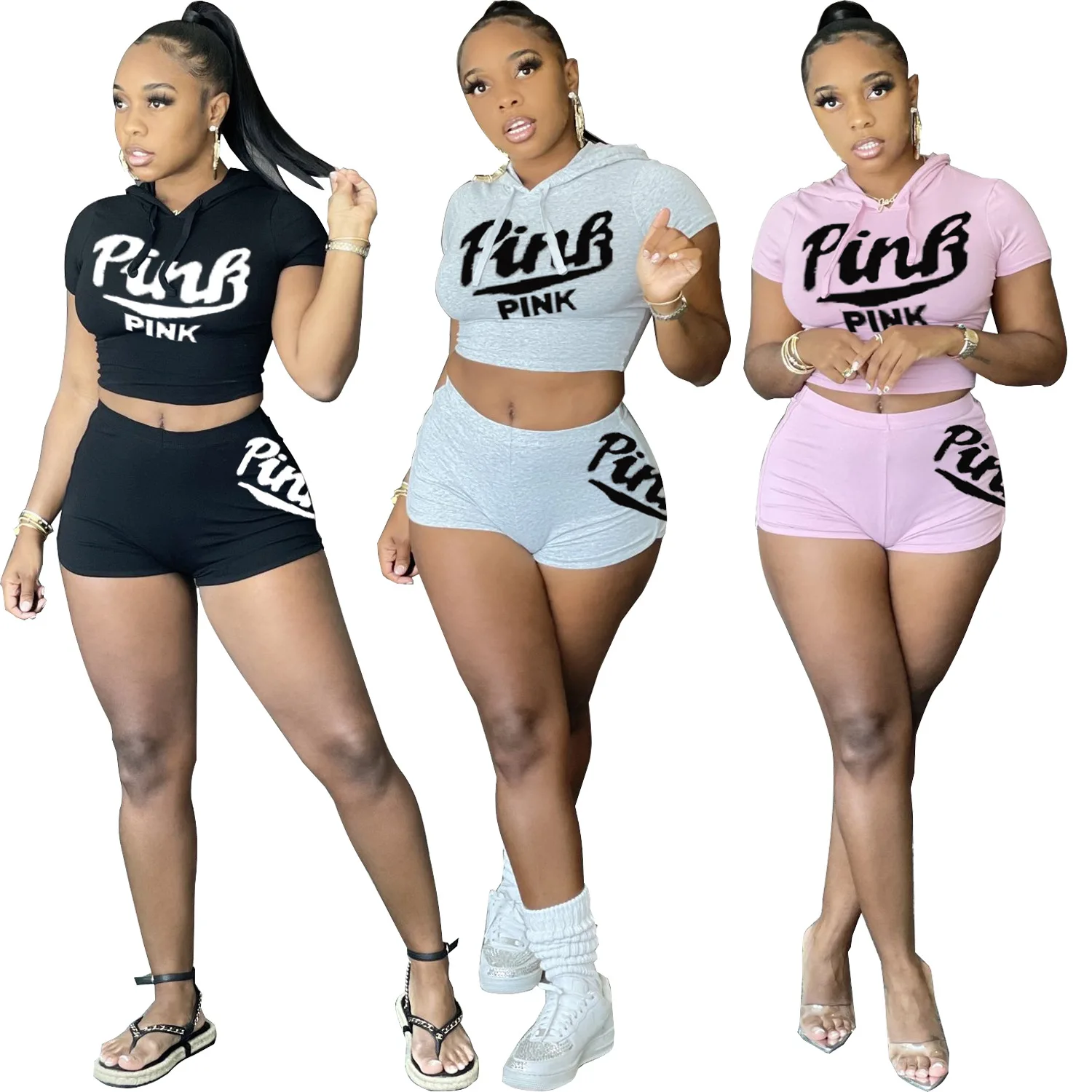 

2021 Casual Fashion Sexy Casual Letter Printing Female Two Piece Temperament All Match Outdoor Loose Sportswear Fashion Summer