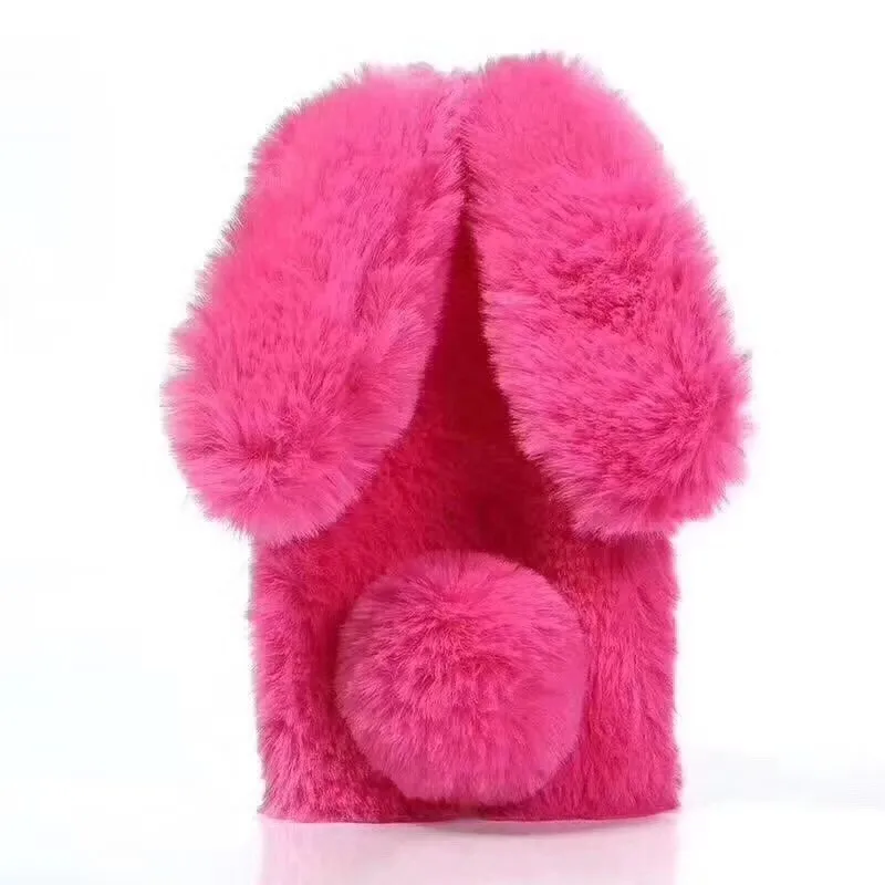Winter Warm Cute Rabbit Case For Huawei P20 P30 Pro P8 P9 Lite Chrismas Gift Plush Fur Soft Silicon Phone Case For Mate 20 Pro - Цвет: Rose Red