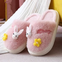 winter women furry cotton slippers soft plush slides female man platform home shoes couples cute flowers cartoon rabbit slippers