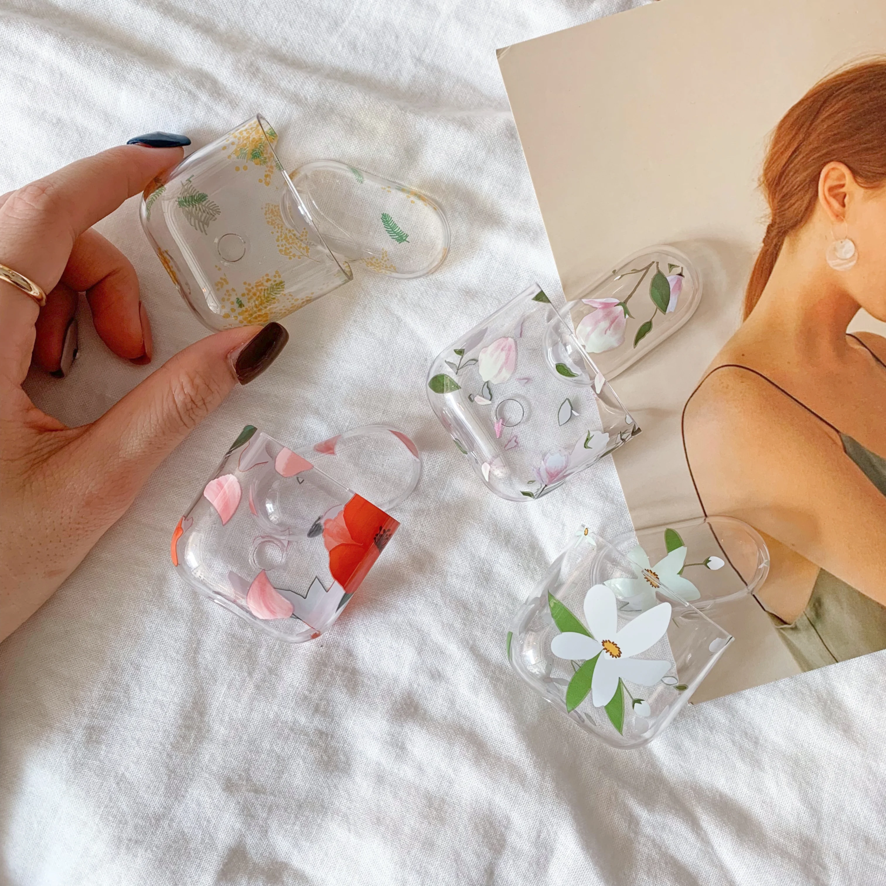 Элегантные цветы прозрачные наушники чехол для AirPods зарядная коробка защитный